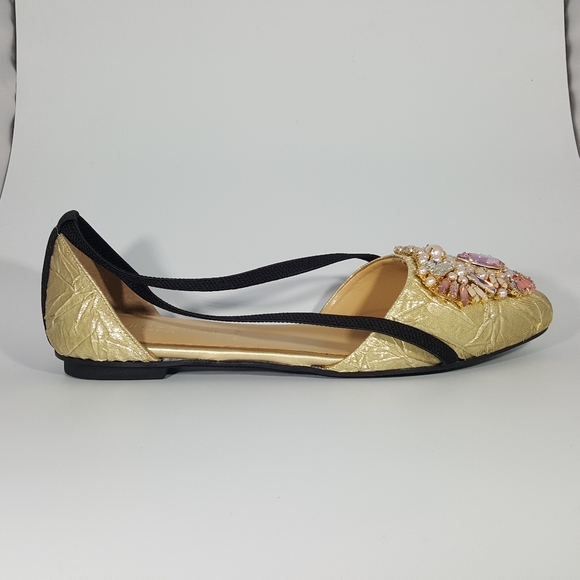 NR Rapisardi Shoes - NR Rapisardi Gold Jeweled Diorsay Flat Sandal